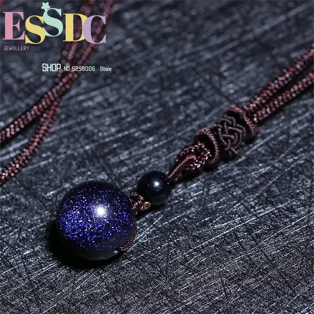 Collana con pendente a sfera in pietra arenaria blu naturale con pendolo della galassia dell'universo all'ingrosso 8-18mm Trasferimento di perline di fortuna Gioielli per uomini o donne
