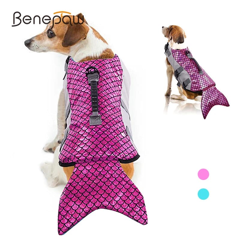 Benepaw Mermaid Dog giubbotto di salvataggio regolabile Floatation Pet Vest nuoto canottaggio piscina Beach Puppy costume da bagno vestiti maniglia Ripstop