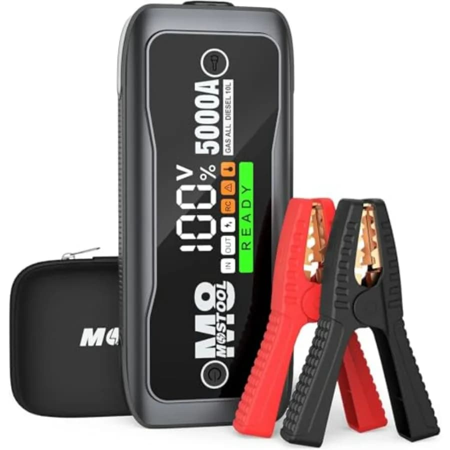 Avviatore d'Emergenza per Auto M8 5000A 12V, Booster Batteria Portatile con Display LED per Motori a Benzina e Diesel fino a 10.0L, Nero