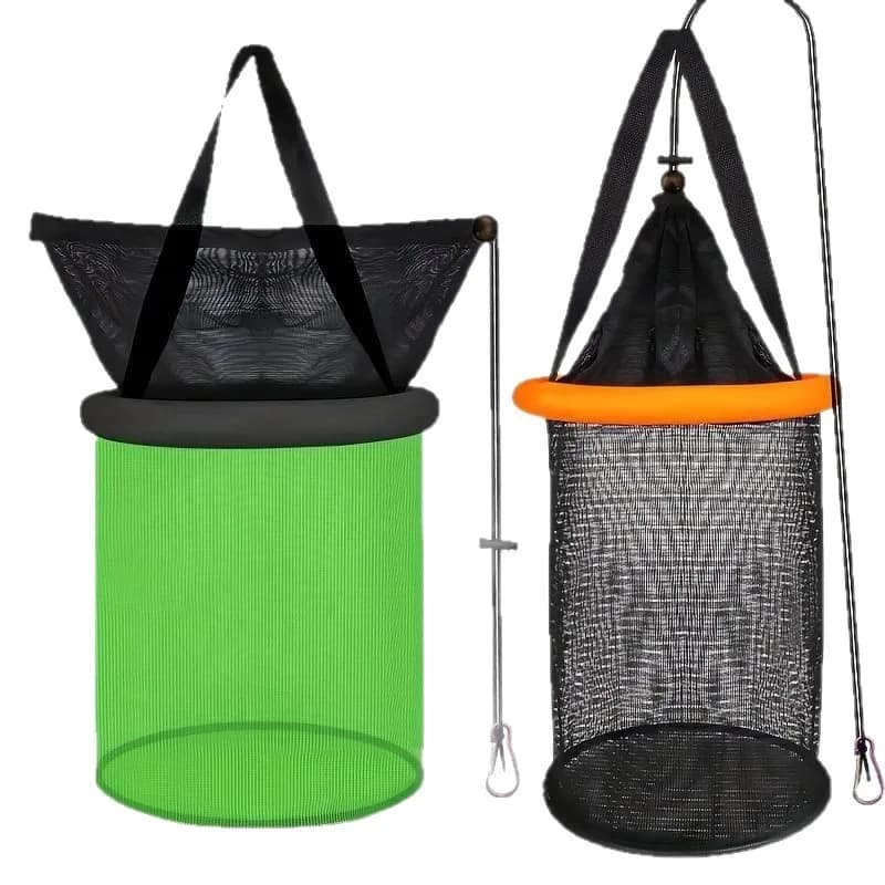 Cesto Pieghevole Portatile Galleggiante in Rete di Nylon per la Pesca di Pesciolini, Gamberetti, Granchi - Strumento Leggero per la Raccolta Acquatica