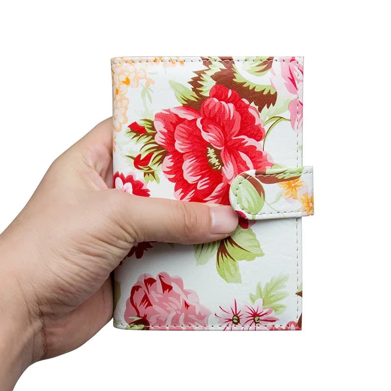 Floral Print Passport Cover PU Leather Peony Rose Flower Passport Holder with Snap Closure