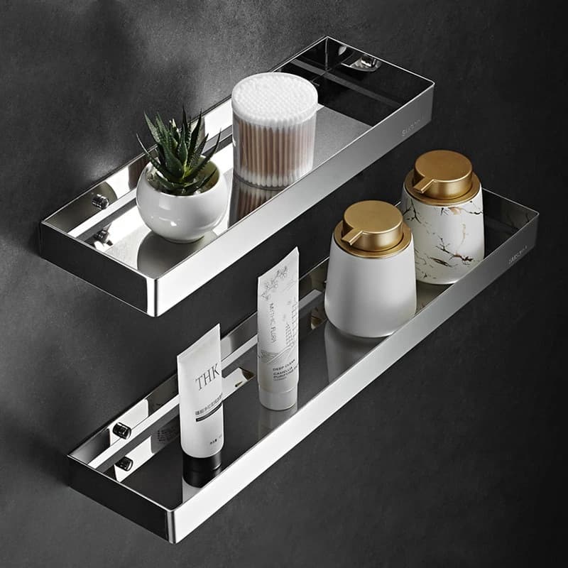 Stainless Steel Bathroom Wall Shelf Punch‑Free Shower Storage Rack Multi‑Size Organizer For Bathroom Kitchen