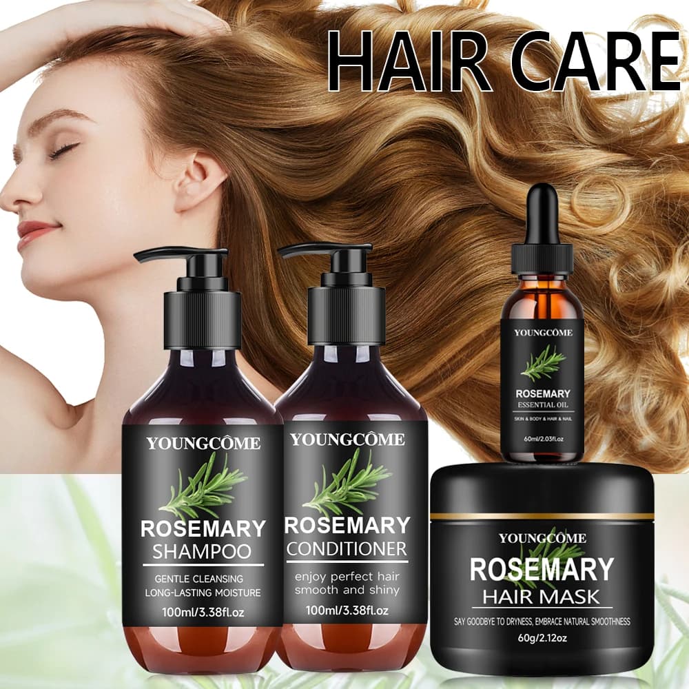4in1 Rosemary Hair Care Kit - Mask+Shampoo+Conditioner+Oil, with biotin, cleans and helps strengthen weak and fragile hair 4pz