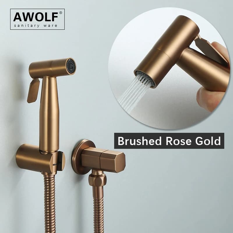 Spruzzatore per Bidet per wc portatile kit doccia per sistema Shattaf da bagno in acciaio inossidabile spazzolato oro rosa con valvola in ottone AP2354