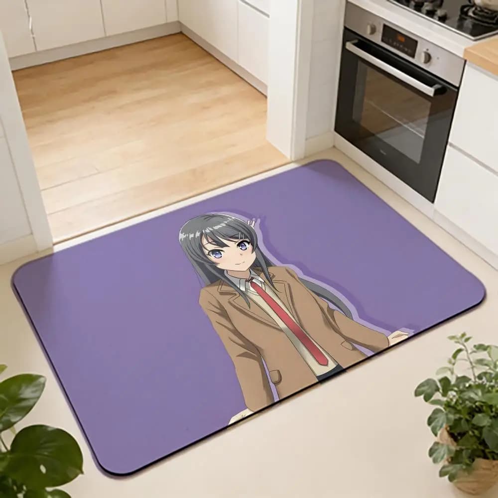 Tappetino assorbente ANIME R-Rascal Does Not Dream, tappetino antiscivolo per l'ingresso, per bagni, toilette e servizi igienici