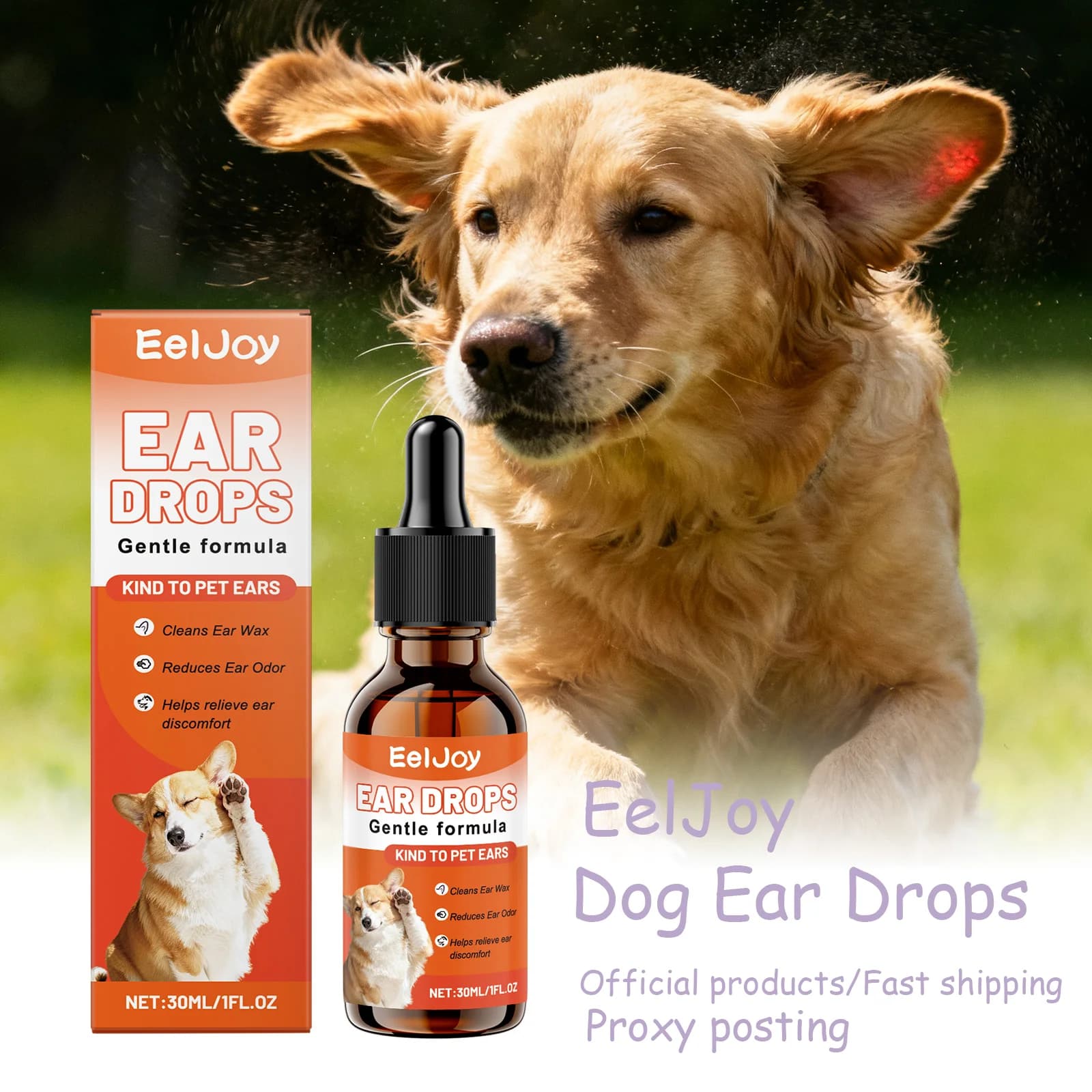 EelJoy Dog Ear Drops Gently Clean Earwax, Improve Ear Discomfort, Fade Off Odors, and Provide Daily Care