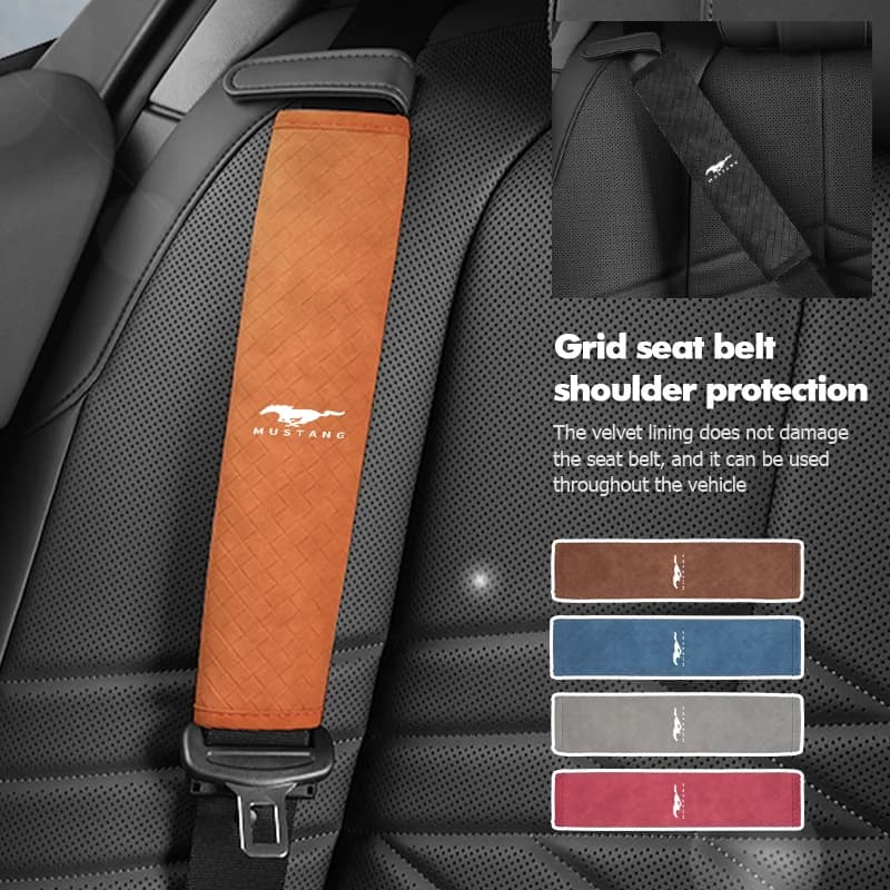 For Mustang Car Leather Perforated Seat Belt Cover Non Slip Protective Case Fiesta Kuga Edge Mondeo Explorer Shelby GT