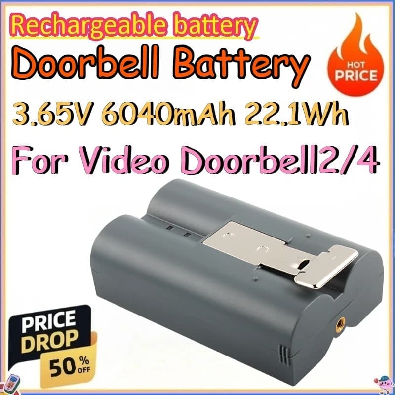3.65V 6040mAh 22.1Wh Doorbell Battery for Video Doorbell2/4 Replace Lithium-ion Batteries