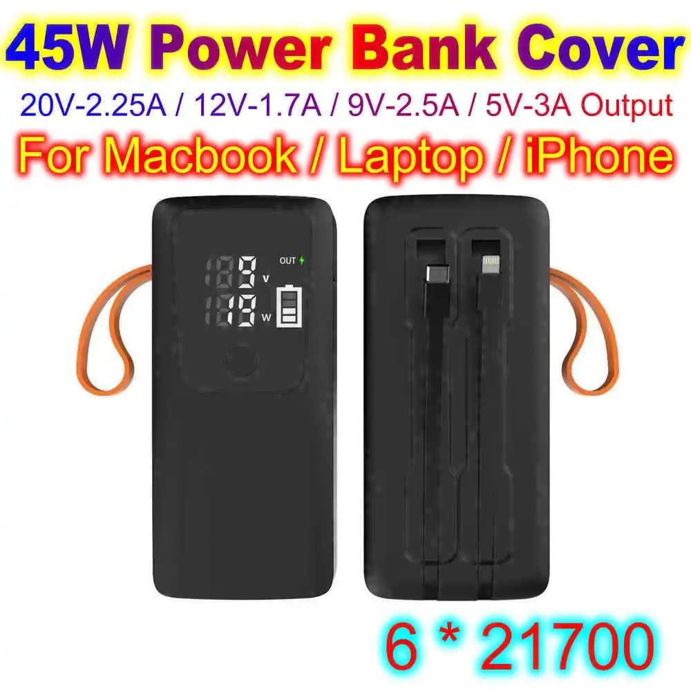 45W Power Bank Shell 21700 Battery Case for MacBook Tablet Charging DIY Case Battery-Free Battery Storage Box