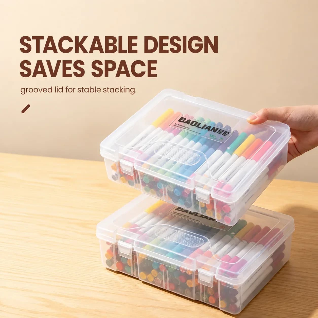 Large Capacity Lightweight Translucent Pen Kit with Bookmarks Organizer Penccase Storage Box for School Supplies