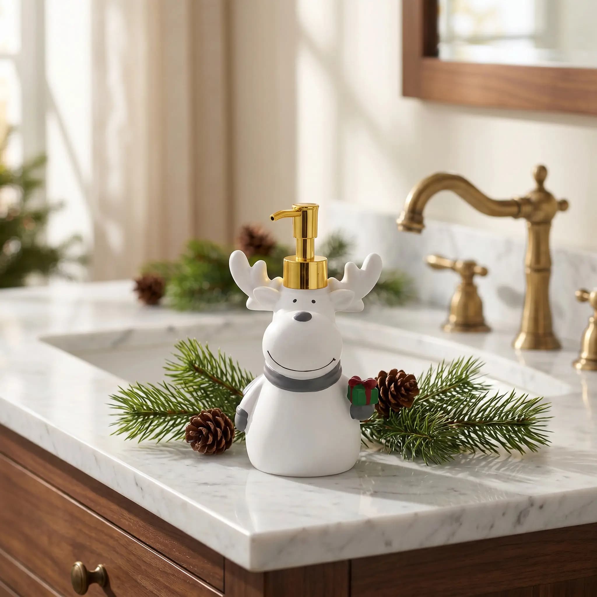 Christmas Soap Dispenser Refillable Pump Cute Reindeer Hand Soap Container for Bathroom Holiday Kitchen Decor Xmas Winter Gift