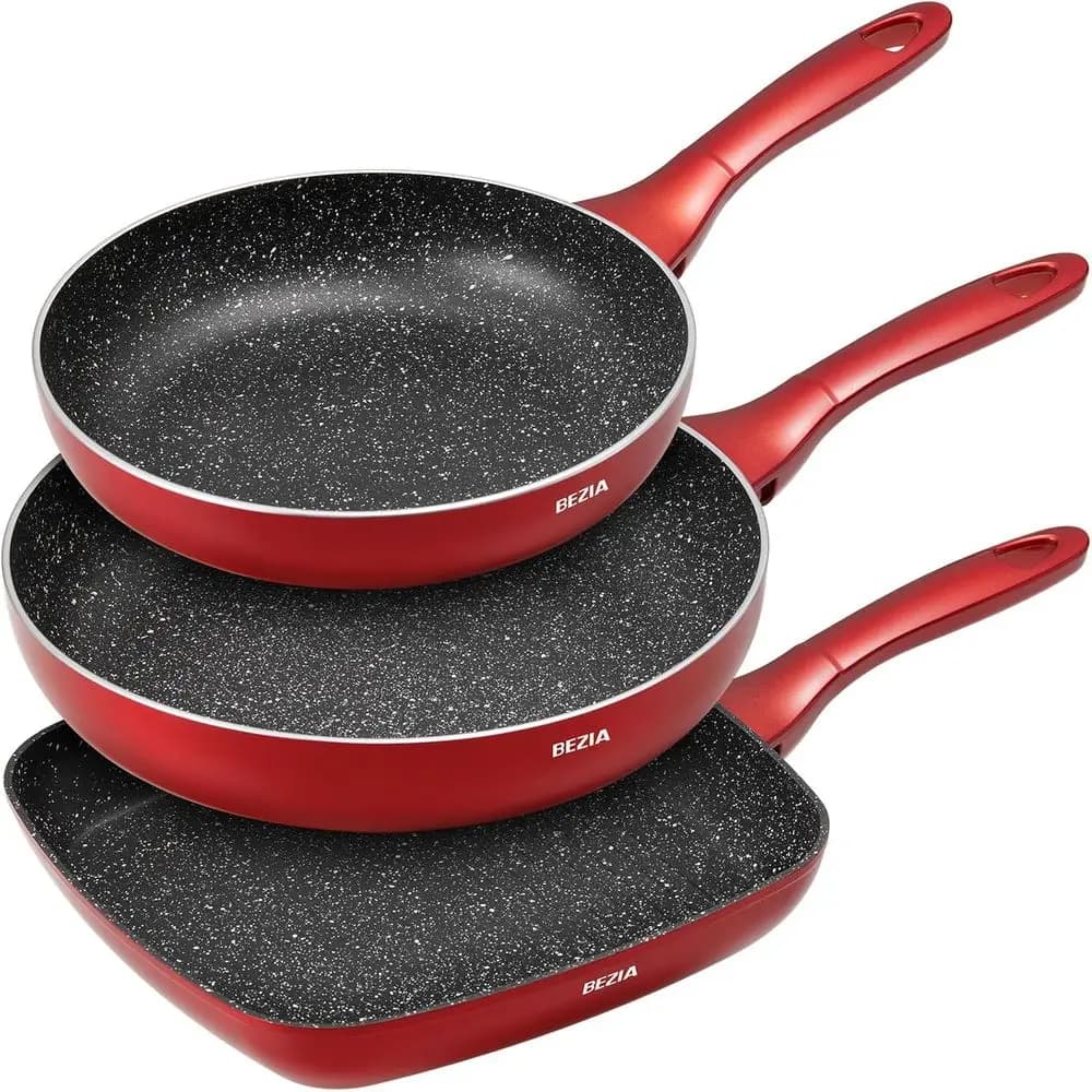 Set of 3 Anti-adhesive pans, 9.5, 11, 10.2 Induction Cooking Plates, Dishwasher Washables, Suitable for Induction Cooking Floor, for Omelette and Eggs