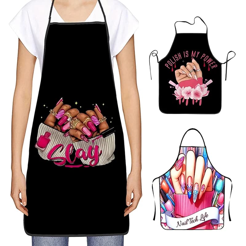 1 pcs nail art print beauty kitchen woman apron house cleaning apron salon kitchen home cooking manicure work clothes