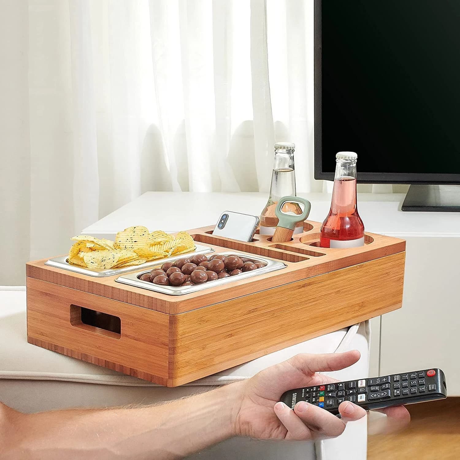 Scatola portaoggetti in legno massello Classificazione multigriglia da tavolo Snack Frutta secca Organizzatore per il posizionamento della birra Contenitore in legno