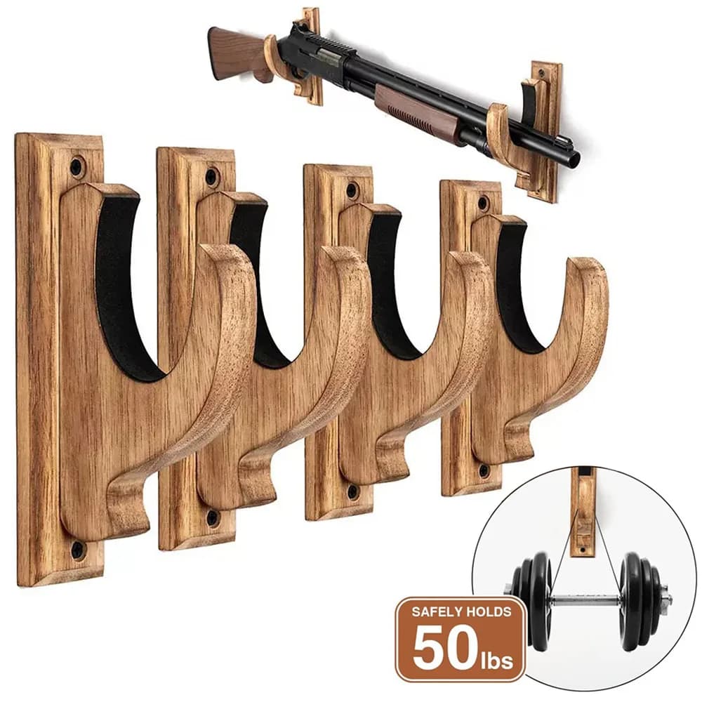 4pcs/2pcs/1pc wooden wall mounted gun rack, home hunting rifle storage rack, bow and arrow gun wall decoration rack