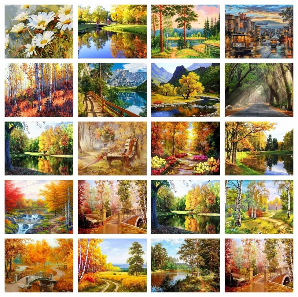 Paint By Numbers For Adults Autumn Landscape Diy Acrylic Drawing On Diamond Forest Scenery Home Decor 40X50cm Handpainted