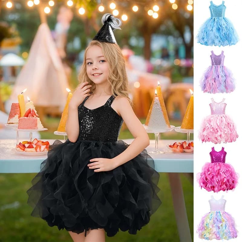 Nuovo Prodotto 2026: Gonna a Spirale Intrecciata per Festival, Balli, Spettacoli e Feste con Paillettes Scintillanti, Abito da Piccola Principessa