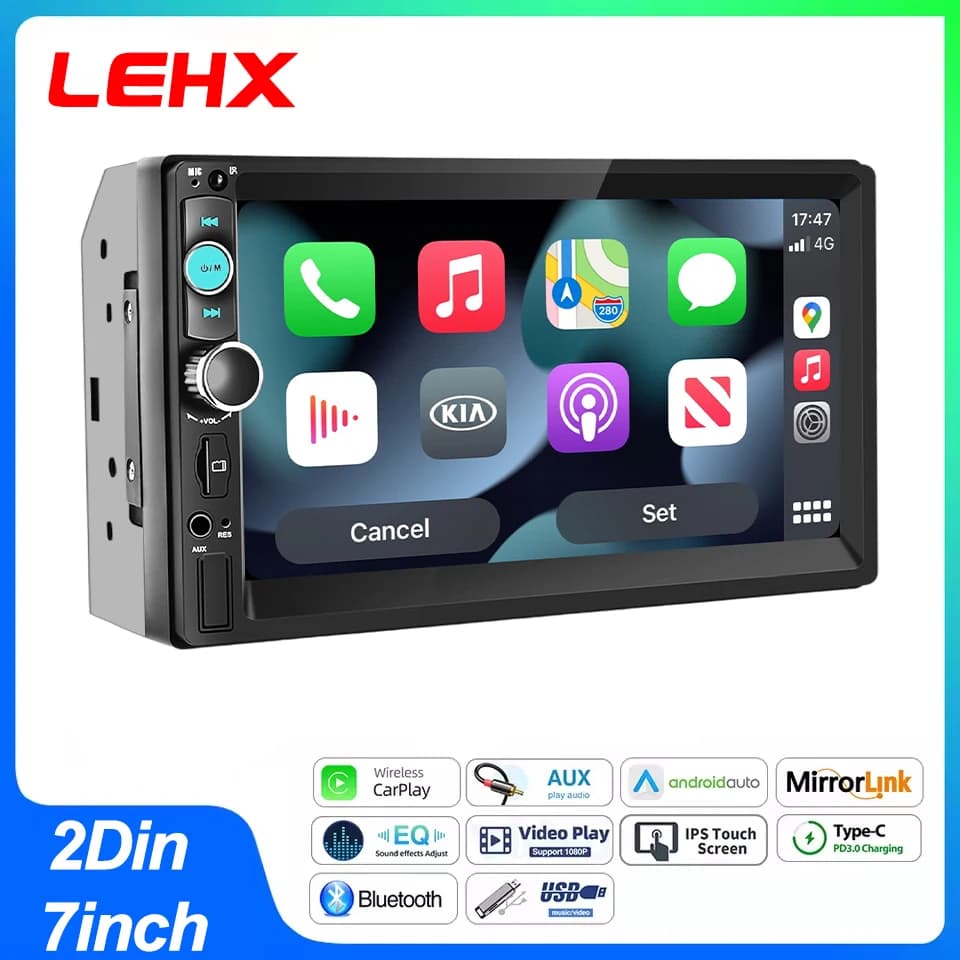 LEHX 7 Inch 2Din Android Auto Carplay Car Radio Multimedia Player FM AUX BT MirrorLink Universal Car Audio HD Touch Screen