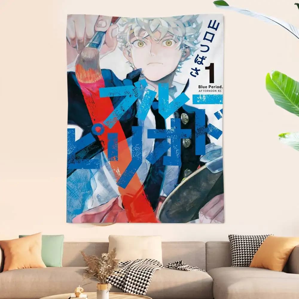 Anime Blue Period Cartoon Tapestry Art Science Fiction Room Home Decor Wall Hanging Sheets