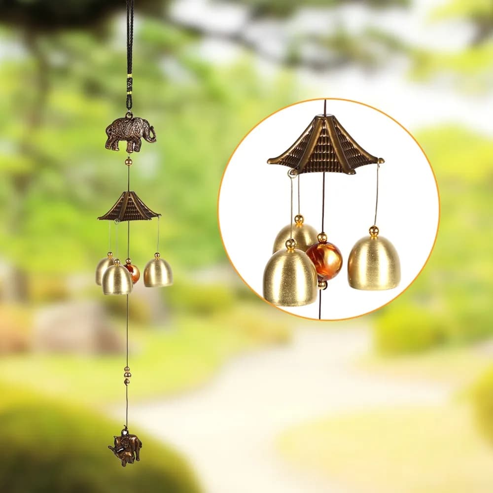 Metal Metal Elephant Wind Chimes Gold Elephant Outdoor Yard Decor 17.7in Hanging Bell Ornament Indoor Room Styling