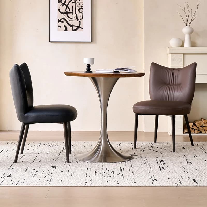 Sedia da Pranzo in Pelle Morbida con Schienale Curvo, Sedie di Lusso per Sala da Pranzo, Gambe in Acciaio di Lusso, Sedia da Tavolo per Ristorante