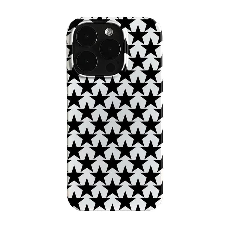 Cover for iPhone 17 Air 16 Pro Max 15 14 Plus 13 12 11 in Black Silicone with Black Stars on White Background