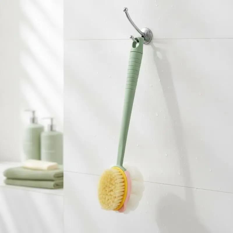 HOT!2 In 1 Long Handle Exfoliating Bath Brush Soft Bristles Loofah for Back Scrubbing Body Shower Cleaning