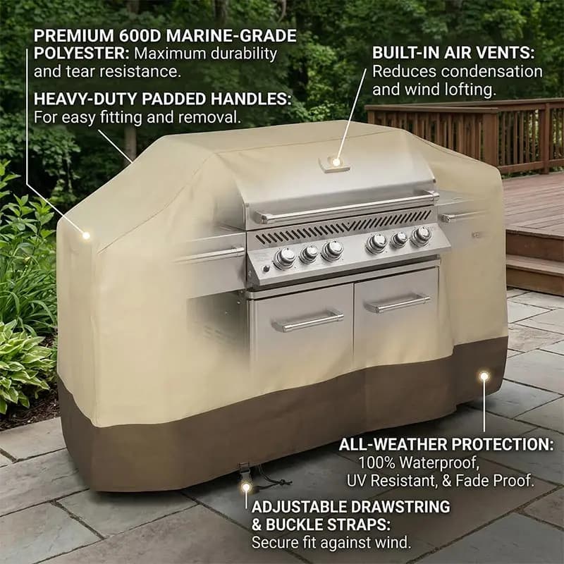 Copertura per Barbecue da Esterno 600D, Impermeabile, Resistente agli Strappi, alle Intemperie e ai Raggi UV, per Griglie a Carbone e Gas