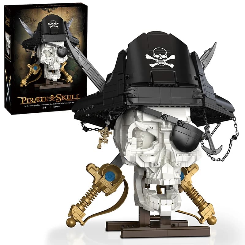 MOC 1176 Pezzi Blocchi da Costruzione Scheletro di Capitano Pirata con Spada a Doppia Lama, Decorazione da Scrivania, Giocattoli da Collezione, Regalo per Bambini