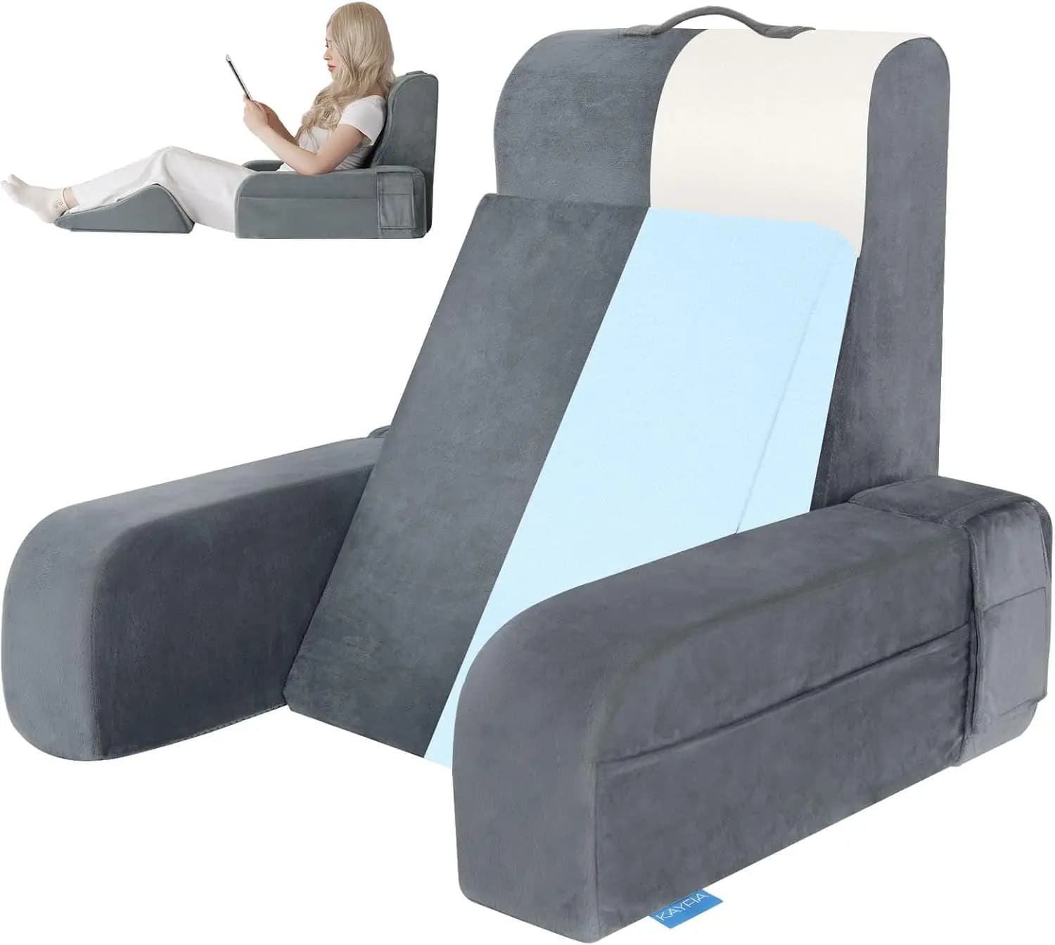 Cuscino da Lettura Regolabile 10-in-1 con Braccioli Staccabili, Supporto Lombare in Memory Foam Gel per Letto o Divano, Grigio