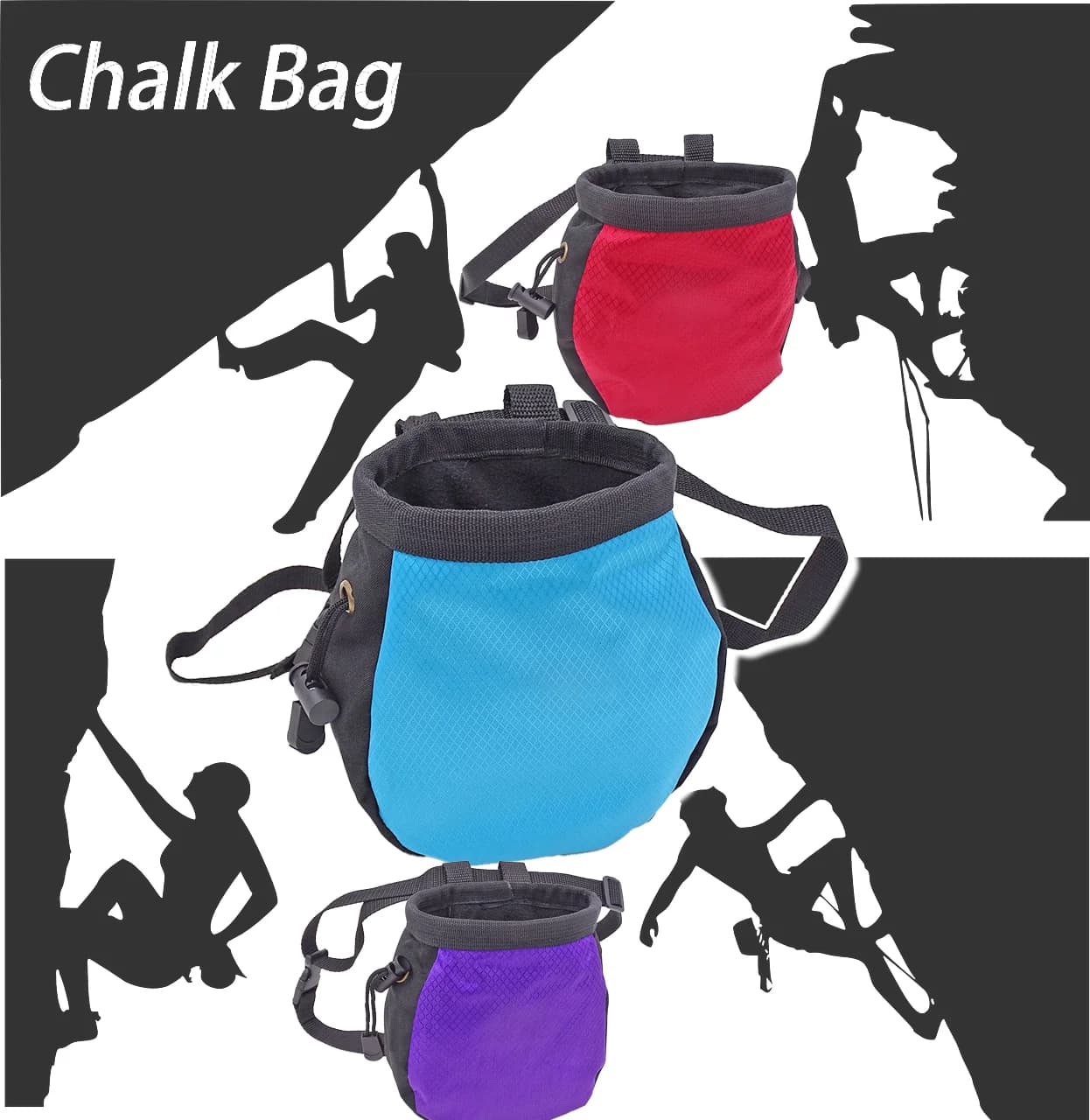 Borsa per gesso per arrampicata su roccia con cintura e tasca con cerniera per fitness PALESTRA Sollevamento pesi Caccia Bouldering Sacco di magnesia multicolore