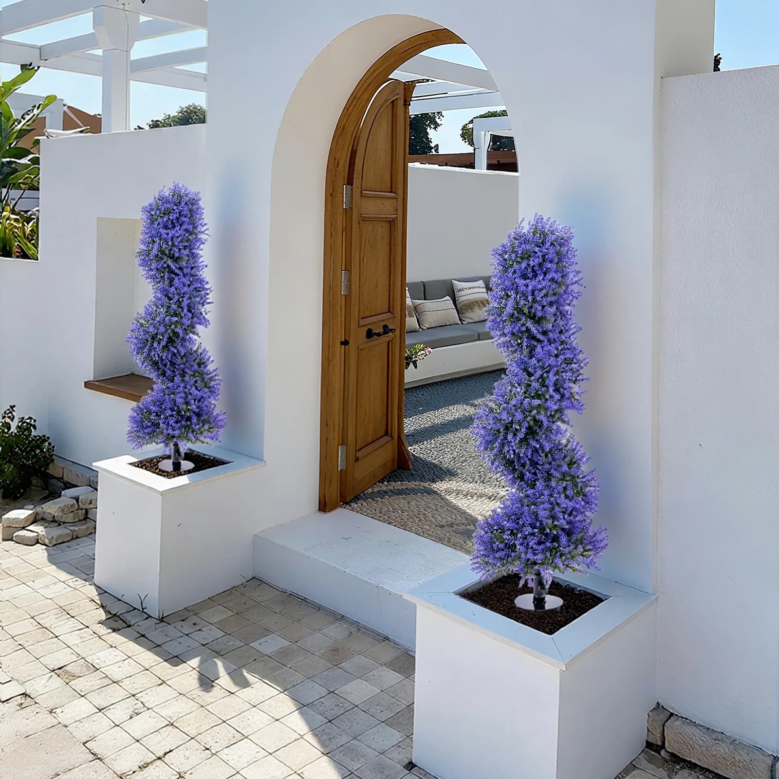 Artificial Lavender Trees in Spiral, High 90 cm (Pack of 2), Indoor Plants for Exterior, Garden, Interior Decorations