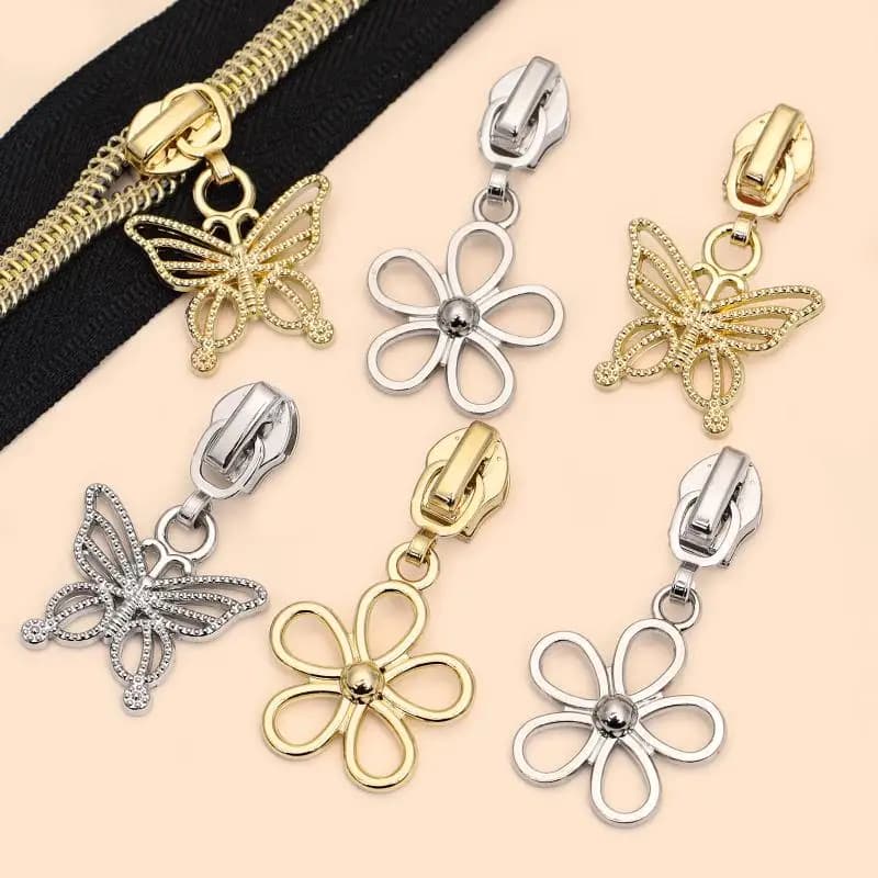 Zinc Alloy Zipper Slider Butterfly Flower Zips Puller Head For Zip Jacket Bag Repair Garment Sewing Accessory