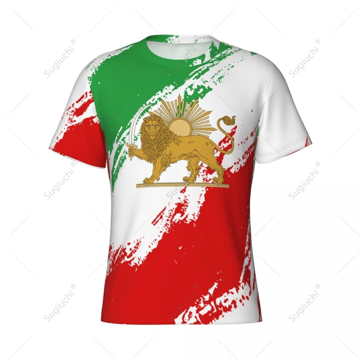 Nome personalizzato Nunber Persia Iran Leone e bandiera del sole Emblema 1423-1979 T-shirt sportiva attillata da uomo T-shirt per tifosi di calcio
