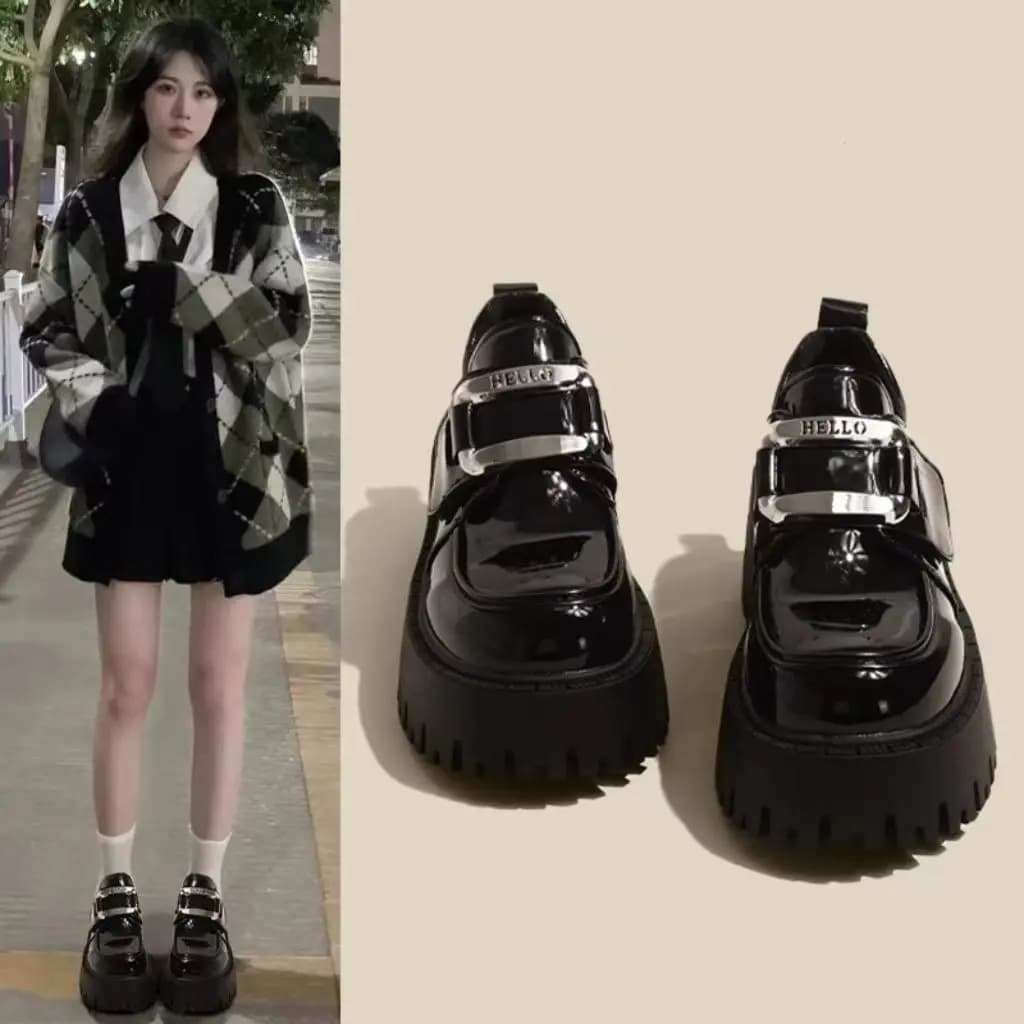 British Style Thick Heel Mary Janes High Heel Loafers Women's Fashion Black Spring 2025 New Style Roman Style PU Leather Shoes