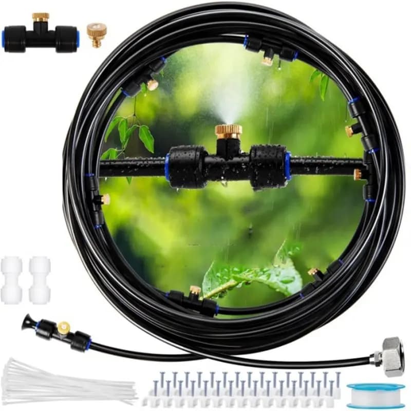 ABYN-Outdoor Garden Sprayering System 1Set With Water Filter Hose, Patio Irrigation Kit Low-Pressure Atomizing Cooling EU Plug 5
