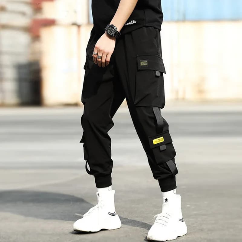 QICHE Student Men Loose Trendy Casual Nine Points Pants Korean Ins Chic Cuffed Jogger Cargo Trousers
