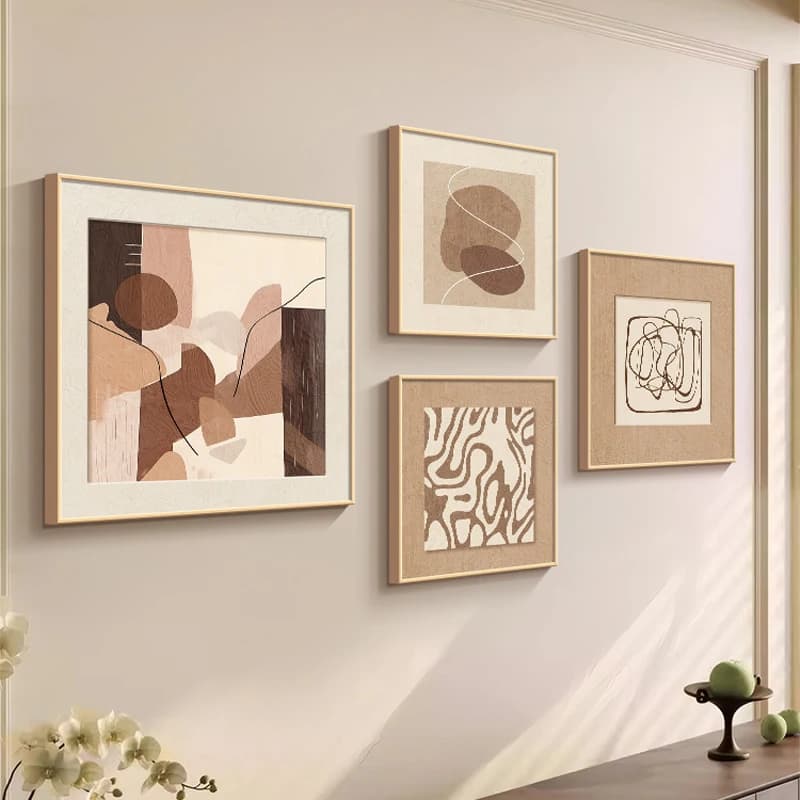 Decorazioni Murali Moderne con Arte Astratta per Soggiorno, Quadri Decorativi in Stile Morandi con Cornice in Metallo per Casa