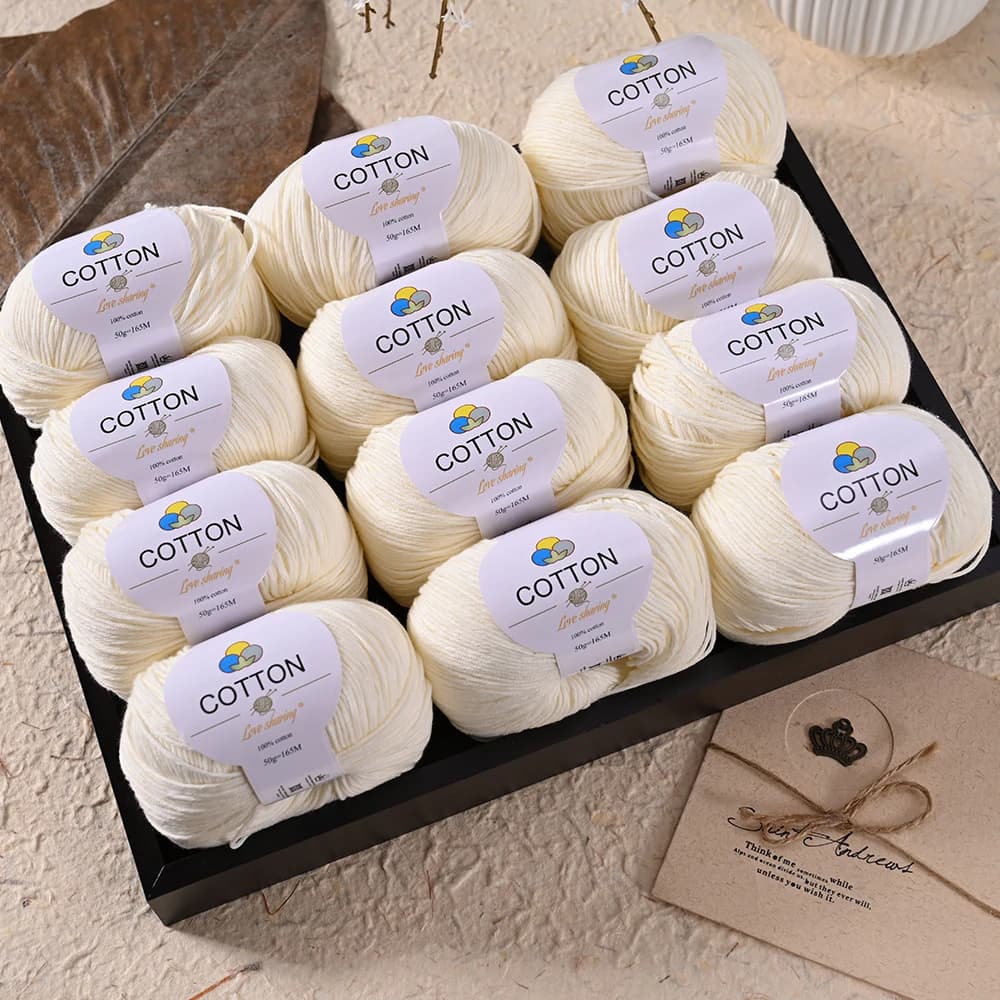12 Skeins 100% Cotton Yarn 600g Soft Crochet Knitting Yarn Set for DIY Sweaters Scarves Hats Dolls Blankets