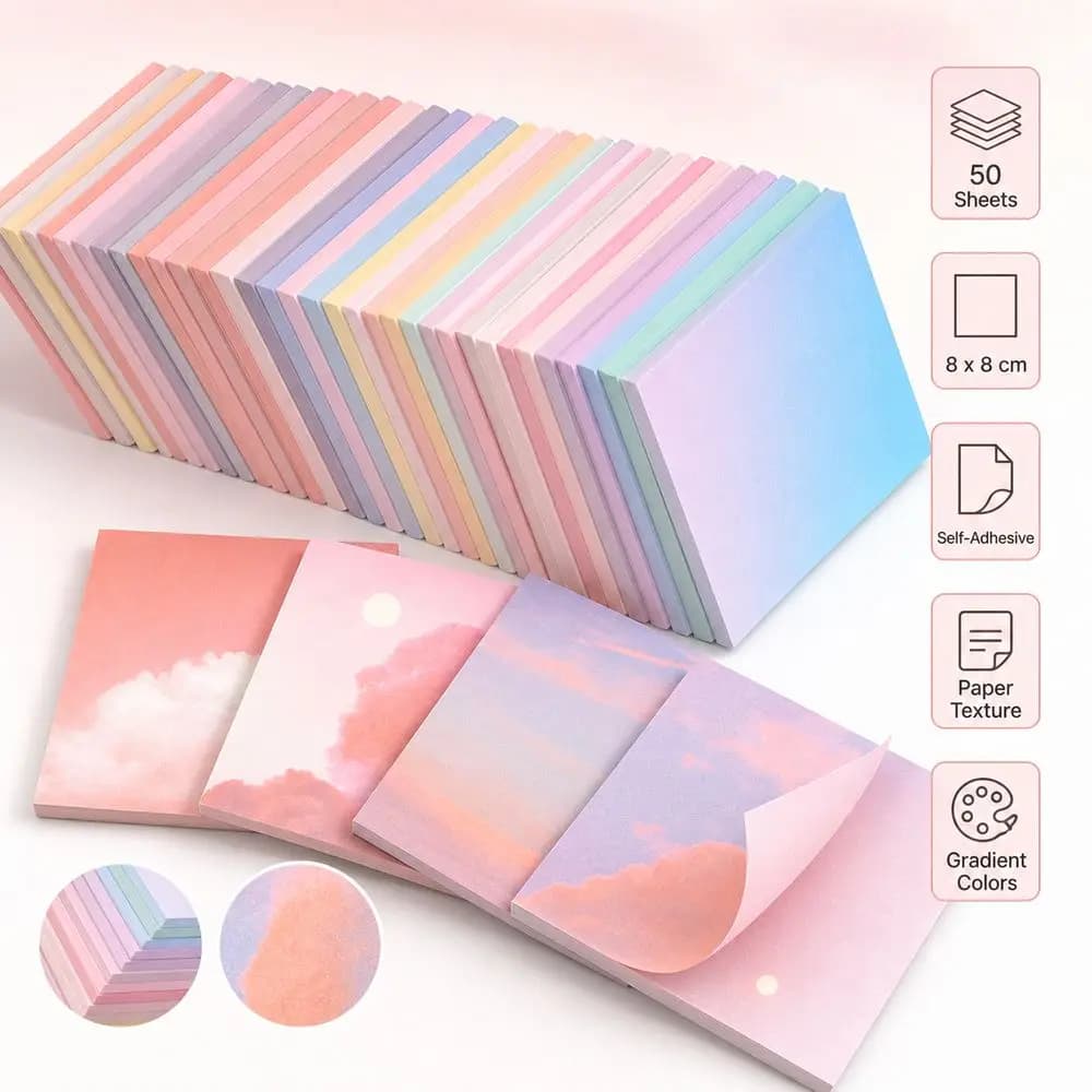 New 50 Sheets Square Sticky Notes Gradient Color Self-Adhesive Self Sticky Note Pads Ins Style Decorative Memo Pad Office Use