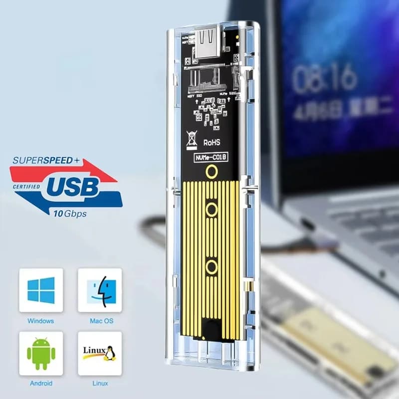 Clear USB Type C 10Gbps External Enclosure M.2 NVME SATA Mobile Hard Disk Case For PC Laptop Hard Disk Accessories SSD Enclosure
