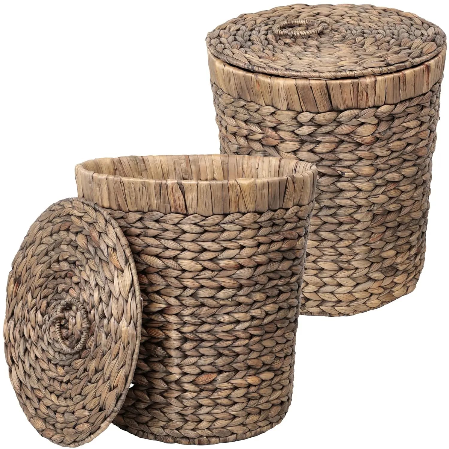 Cestino per Rifiuti in Giacinto d'Acqua Intrecciato a Mano da 5,7 Galloni con Coperchio per Cucina, Ufficio, Bagno, Set di 2, Personalizzabile