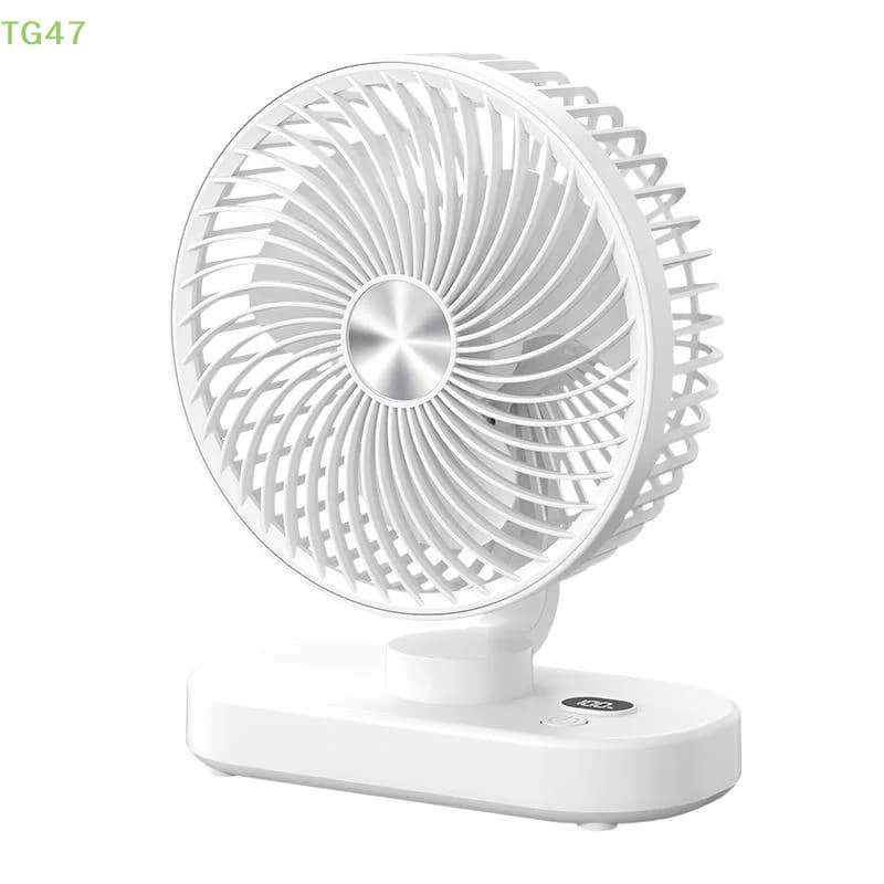 Ventilatore da tavolo ricaricabile Type-C a 5 velocità, ventilatore da parete con display LED, ventilatore portatile per casa e ufficio, rotazione a 360° ° Ventilatore da scrivania regolabile