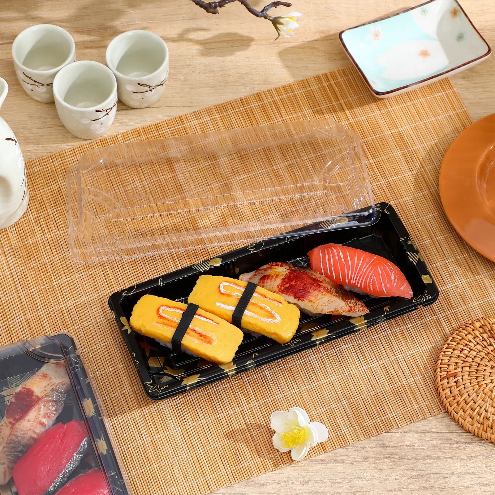 20Pcs Sushi Takeout Box Disposable Plastic Food Container Heat Retention Carry Out Boxes for Parties Restaurants Lunch