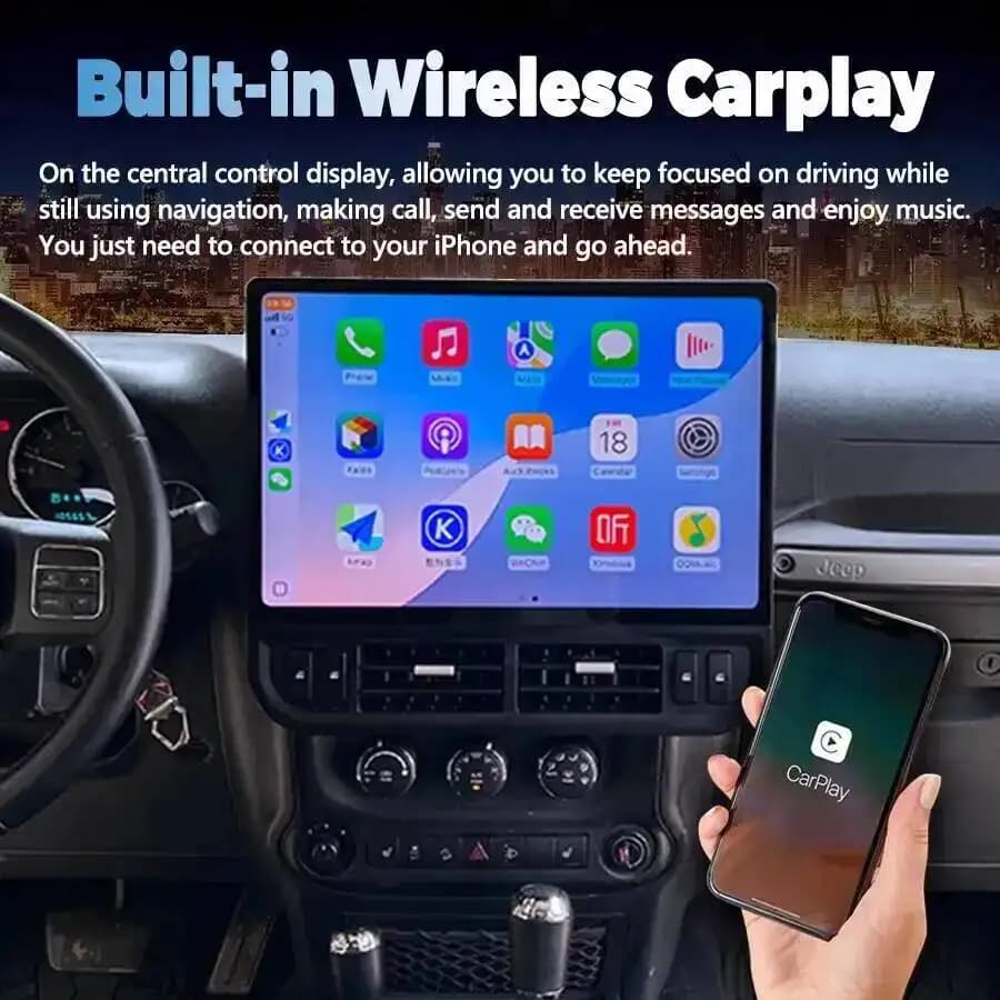 Autoradio Android da 16,8 pollici per Jeep Wrangler 2011-2017 con Carplay, Navigazione GPS, Lettore Multimediale, 4G, WiFi, Bluetooth, DSP