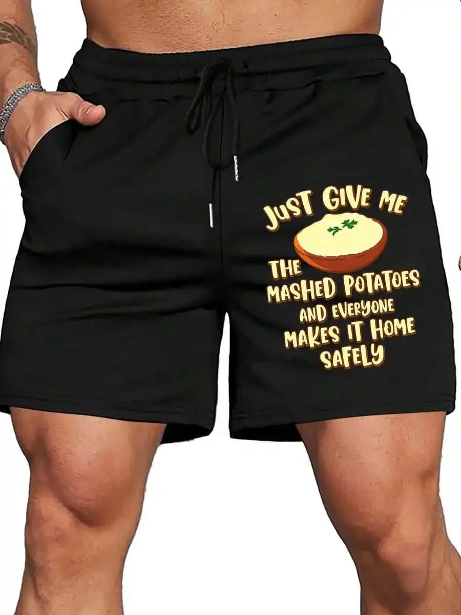 Pantaloncini casual da uomo con stampa di patate schiacciate e coulisse in vita