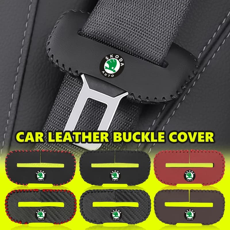 For Skoda PU Leather Car Seat Belt Buckle Clip Cover Protector Anti-Scratch Case Octavia Superb RAPID FABIA KAMIQ KAROQ KODIAQ