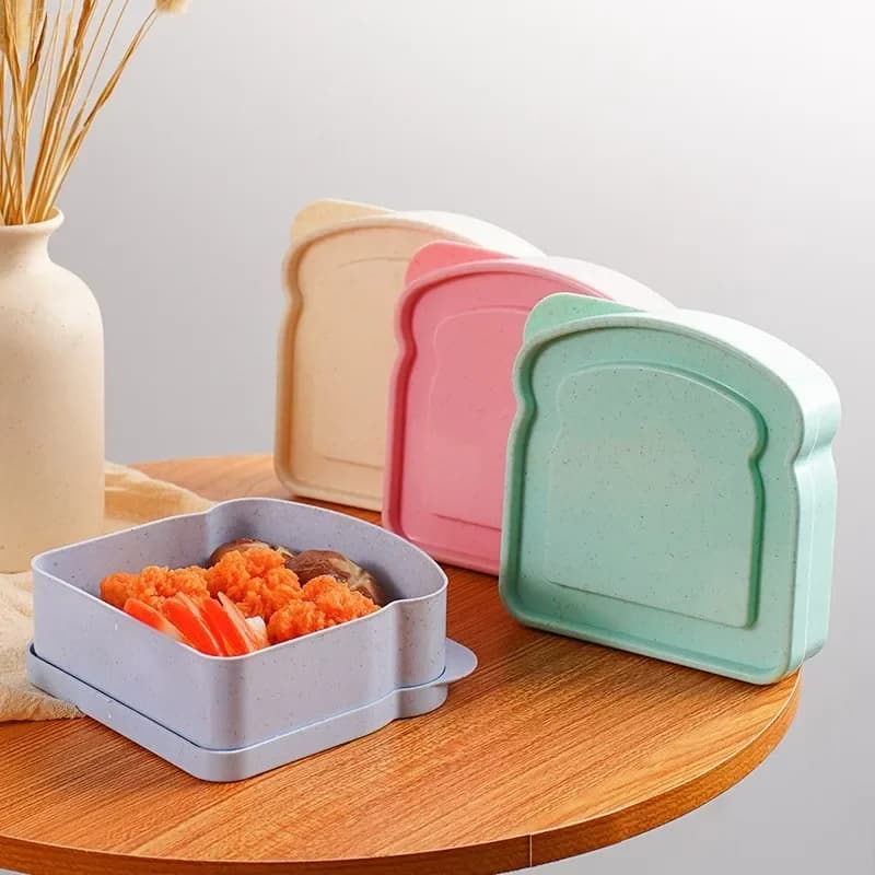 Contenitore per Pranzo a Forma di Toast con Coperchio, Riutilizzabile in Paglia di Grano, per Preparazione Pasti e Conservazione in Cucina, Bento Box