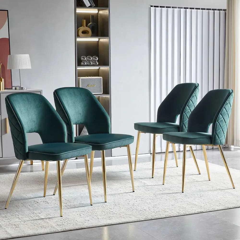 Set di 4 Sedie Imbottite Moderne Stile Mid-Century, Sedie da Scrivania con Cuscino Spesso in Velluto, Salvaspazio per Soggiorno o
