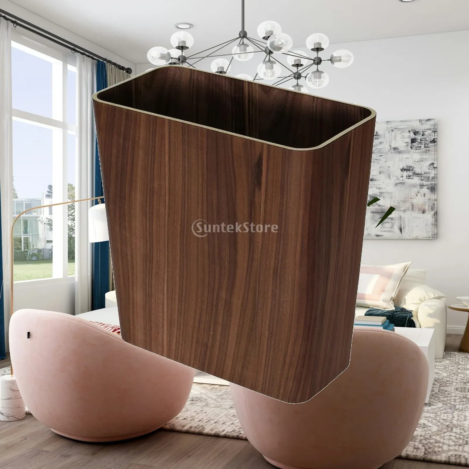 Wooden Waste Bin Slim Wooden Waste Basket Rectangular Trash Bin Space-Saving Rectangular Trash Can Long-Lasting for Guests